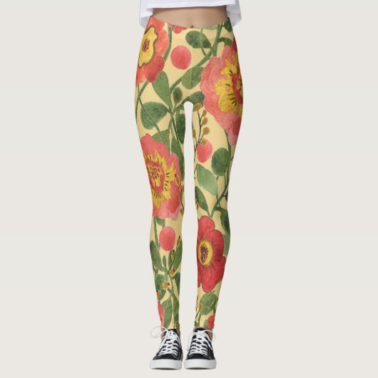 Retro Bloemen Waterverf: Tijdloze Elegantie Leggings (Voorkant)