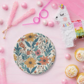 Retro Bloemen Wilde Bloem Patroon Papieren Bordje (Feest)
