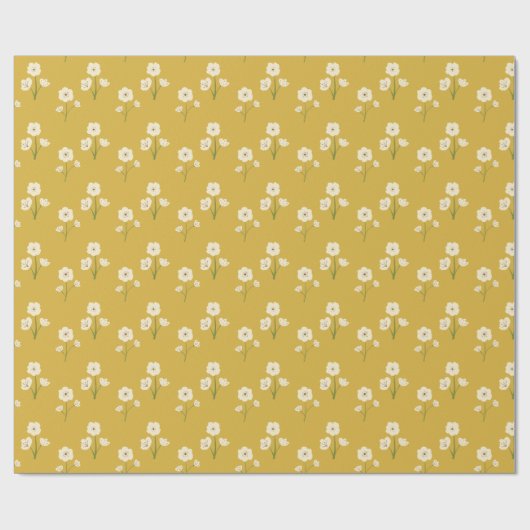 Retro Bloemen Wildflowers Gele Mosterd Cadeaupapier (Vlak)