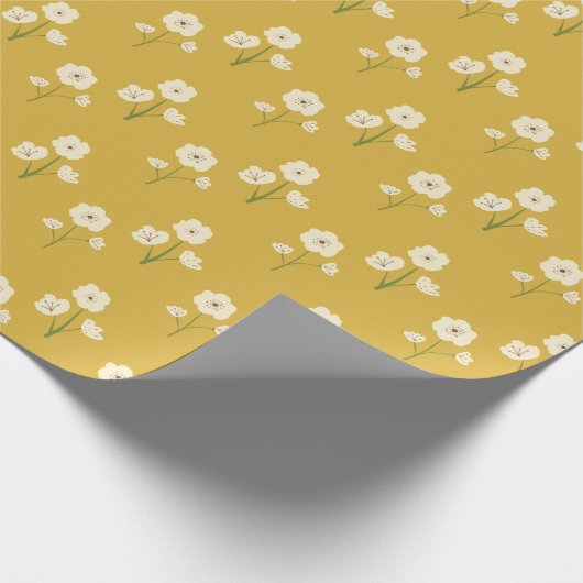 Retro Bloemen Wildflowers Gele Mosterd Cadeaupapier (Hoek)