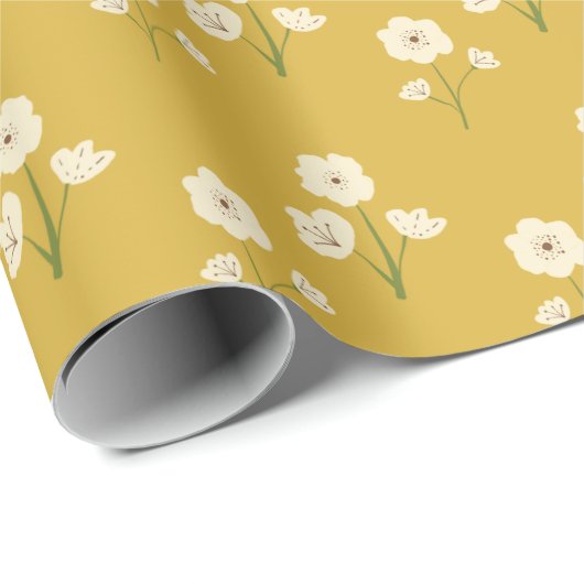 Retro Bloemen Wildflowers Gele Mosterd Cadeaupapier (Rol Hoek)