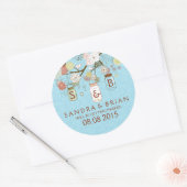 Retro Bloemen Zacht Blauw Mason Jar & Bruiloft Sti Ronde Sticker (Envelop)