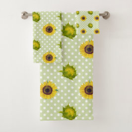  retro bloemen Zonnebloemen Groen Geel Schattige Bad Handdoek