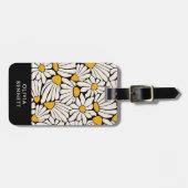 Retro Bloemen zwart geel blokprint Bagagelabel (Voorkant horizontaal)