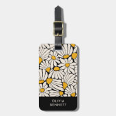 Retro Bloemen zwart geel blokprint Bagagelabel (Voorkant verticaal)