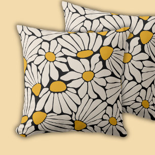 Retro Bloemen zwart geel blokprint Kussen