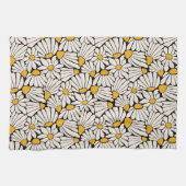 Retro Bloemen zwart geel blokprint Theedoek (Horizontaal)