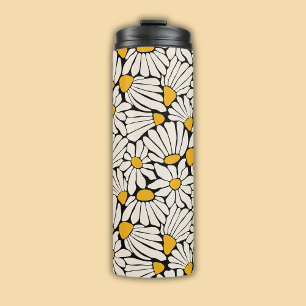 Retro Bloemen zwart geel blokprint Thermosbeker