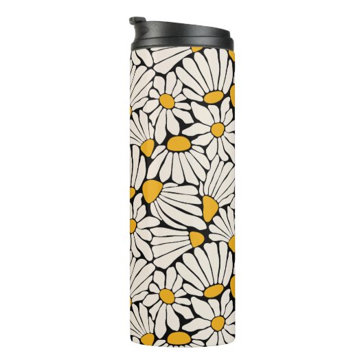 Retro Bloemen zwart geel blokprint Thermosbeker (Geroteerd rechts)