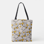 Retro Bloemen zwart geel blokprint Tote Bag (Achterkant)