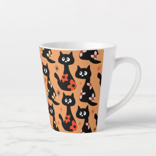 Retro Bloemen Zwarte Katten (Sinaasappel) Latte Mo Mok