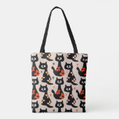 Retro Bloemen Zwarte Katten (Soft Beige) Tas (Achterkant)