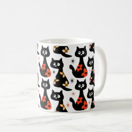 Retro Bloemen Zwarte Katten (wit) Koffiemok