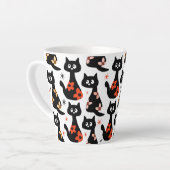 Retro Bloemen Zwarte Katten (wit) Latte Mok (Linkerhoek)