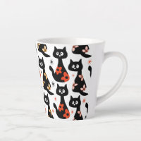 Retro Bloemen Zwarte Katten (wit) Latte Mok