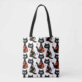 Retro Bloemen Zwarte Katten (wit) Tote Bag