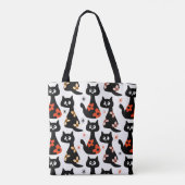 Retro Bloemen Zwarte Katten (wit) Tote Bag (Achterkant)
