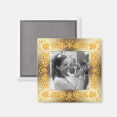 Retro bloemenbarokke gouden lijst. Tekst. Magneet (Voorkant / Achterkant)