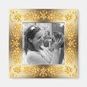 Retro bloemenbarokke gouden lijst. Tekst. Magneet (Voorkant)