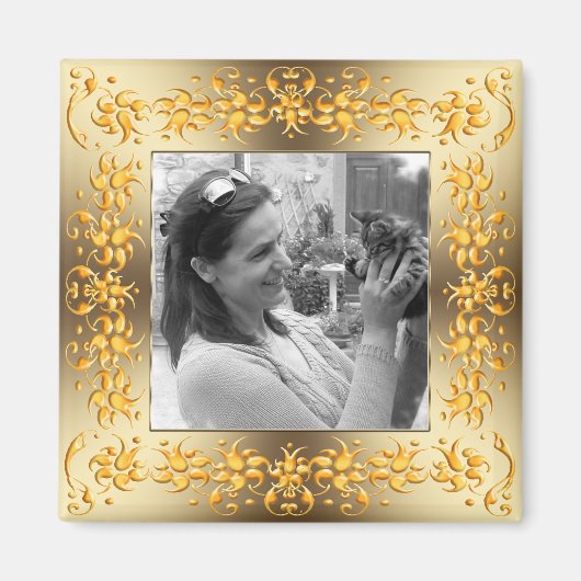 Retro bloemenbarokke gouden lijst. Tekst. Magneet (Voorkant)