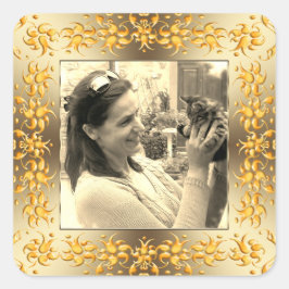 Retro bloemenbarokke gouden lijst. vierkante sticker