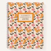 Retro bloemenbladpatroon monogram notitieboek (Voorkant)