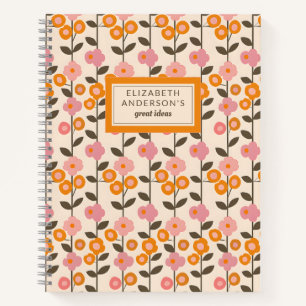Retro bloemenbladpatroon monogram notitieboek