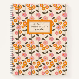 Retro bloemenbladpatroon monogram notitieboek