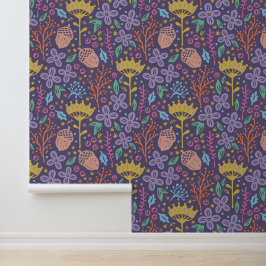 Retro bloemenboho design met fantasiebloemen. behang