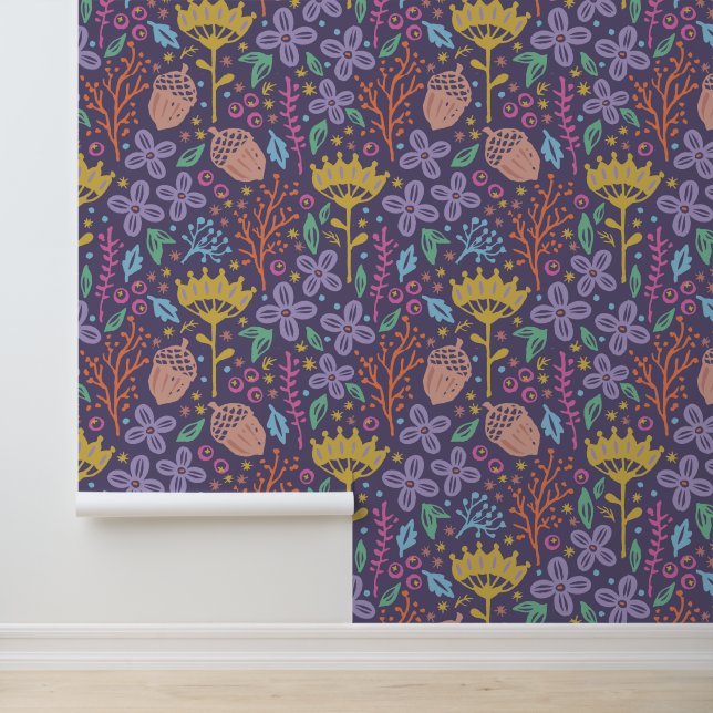 Retro bloemenboho design met fantasiebloemen. behang (Applicatie)