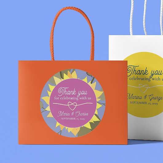 Retro bloemenbruiloft dank u ronde sticker