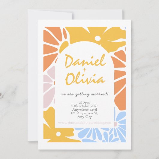 Retro bloemenbruiloft kaart (Voorkant)