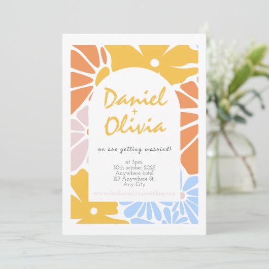 Retro bloemenbruiloft kaart (Staand voorkant)