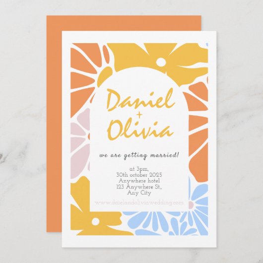 Retro bloemenbruiloft kaart (Voorkant / Achterkant)