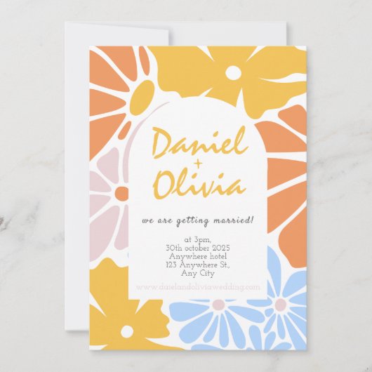 Retro bloemenbruiloft kaart (Voorkant)