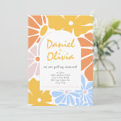 Retro bloemenbruiloft kaart (Staand voorkant)