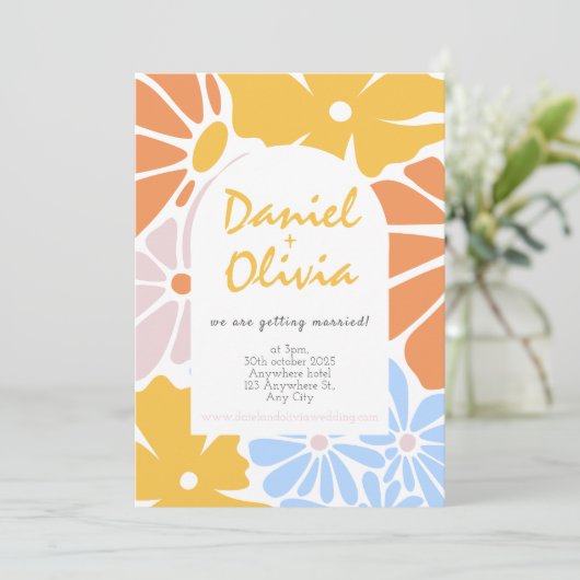 Retro bloemenbruiloft kaart (Staand voorkant)