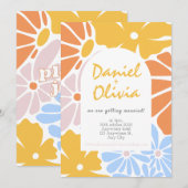 Retro bloemenbruiloft kaart (Voorkant / Achterkant)