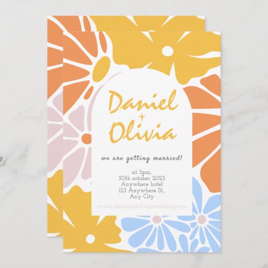 Retro bloemenbruiloft kaart (Voorkant / Achterkant)