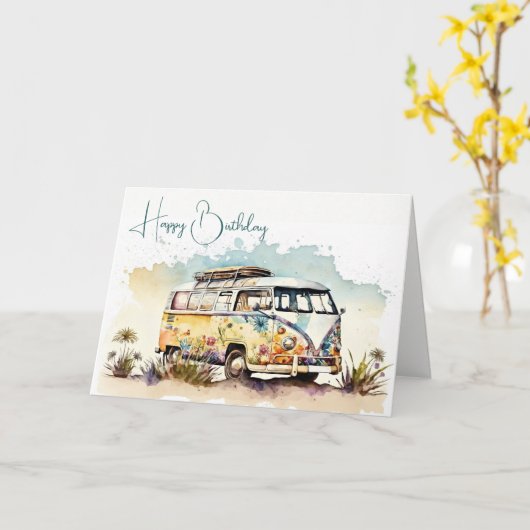 Retro bloemenbus met Waterverven Kaart (Gele Bloem)