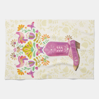Retro bloemencowboylaars, keukenhanddoek