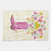 Retro bloemencowboylaars, keukenhanddoek (Horizontaal)