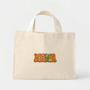 Retro Bloemendeken Mama: Groovy Vintage Typografie Mini Tote Bag