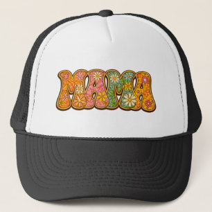 Retro Bloemendeken Mama: Groovy Vintage Typografie Trucker Pet