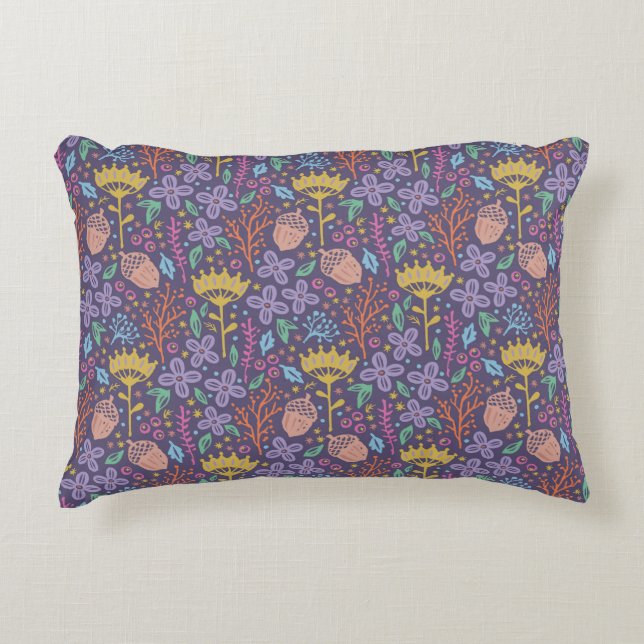 Retro bloemendesign met bloemen en vruchten. accent kussen (Voorkant)