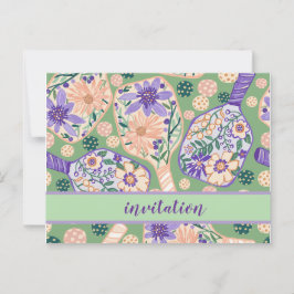 Retro bloemendesign voor pickleball briefkaart