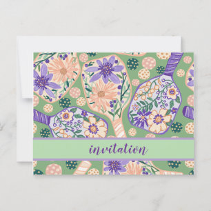 Retro bloemendesign voor pickleball briefkaart