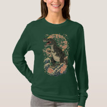 Retro Bloemendinosaurus T-shirt met lange mouwen