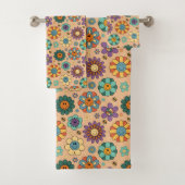 Retro bloemendoek 60s Boho badstijl accent Bad Handdoek (Insitu)