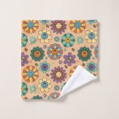 Retro bloemendoek 60s Boho badstijl accent Bad Handdoek (Wasdoekje)